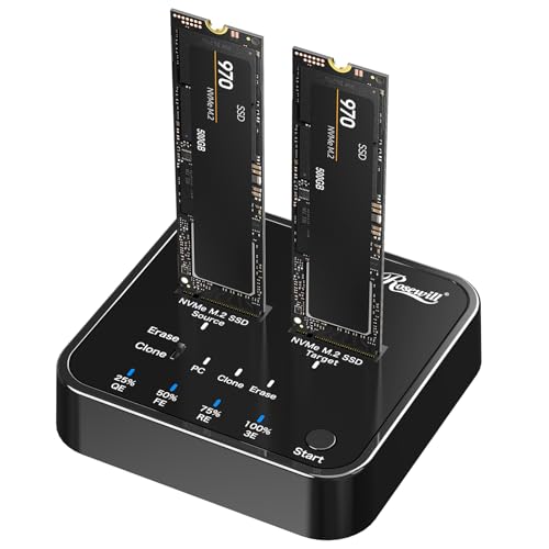 Rosewill M.2 NVMe Cloner + Eraser | M.2 Duplicator Dual Bay NVMe Enclosure | Tool-Free 20Gbps USB3.2 Gen 2x2 SSD to USB Adapter | M.2 Docking Station for M Key | PCIE NVMe SSD Reader