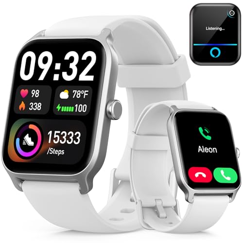 Smart Watches for Women Men, 1.85” HD Touchscreen Fitness Tracker with Call & Message Alerts, 24/7 Heart Rate/Sleep Monitor,100+ Sport Modes, 2ATM Waterproof Smart Watch for Android iPhone (White)