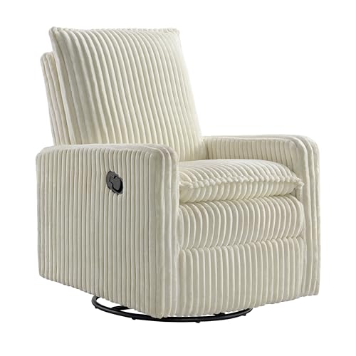 Oxford Baby Uptown Upholstered Glider Recliner Rocking Chair 360° Swivel for Nursery and Living Room - Corduroy, Pearl White