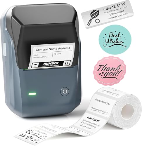 NIIMBOT B1 Label Maker Machine, Thermal Label Printer Easy to Use for Office, Home, Business, Came with 1 Roll White Label(Blue)