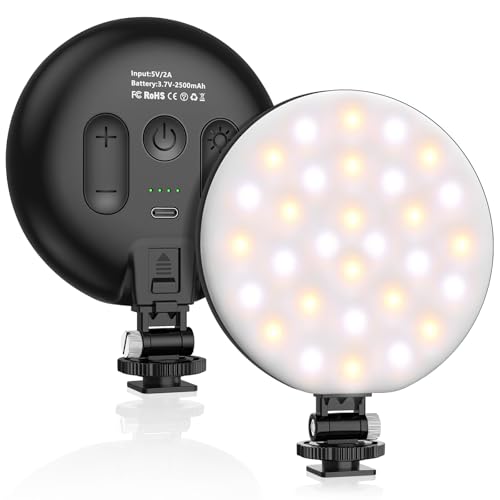 Hagibis LED Video Light,2500mAh Rechargeable Camera Light, CRI97+ Dimmable Ring Light with Cold Shoe Mount, Portable Photography Lighting for Camera Phone Photography, Vlog Filming&TikTok Live (Black)