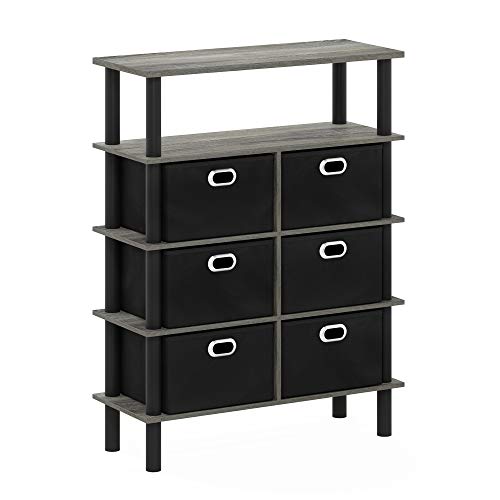 FURINNO Frans Turn-N-Tube Console Table, French Oak Grey/Black/Black