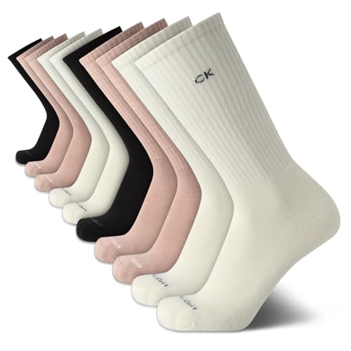 Calvin Klein Mens Crew Socks - 10 Pack Cushioned Athletic Performance Breathable Running and Sports Crew Socks for Men, Size 7-12, Ivory Assorted