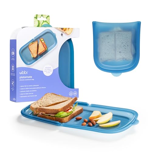 Ubbi Platemate Reusable Silicone Storage Bag, Opens Flat as Placemat, Dishwasher and Freezer-Safe, Lunch Container, Leakproof Sandwich & Snack Bag, Easy to Clean, BPA-Free, Juniper