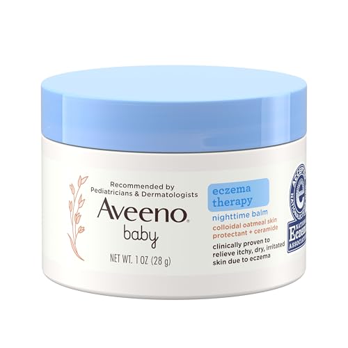 Aveeno Baby Eczema Therapy Nighttime Moisturizing Balm, Colloidal Oatmeal & Ceramide, Soothes & Relieves Dry, Itchy Skin from Eczema, Hypoallergenic, Fragrance-Free, Travel Size, 1 oz