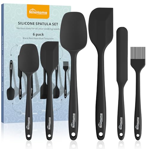 NileHome Silicone Spatula Set, 6 Pieces Food Grade Kitchen Utensils with Silicone Brush Heat Resistant BPA-free Rubber Spatula for Scraping, Baking, Cooking, Mixing