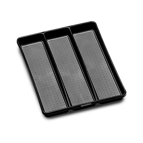 madesmart Classic 3-Compartment Plastic Utensil Tray for Drawers, Multipurpose Storage Tray Drawer Organizer, Carbon Large
