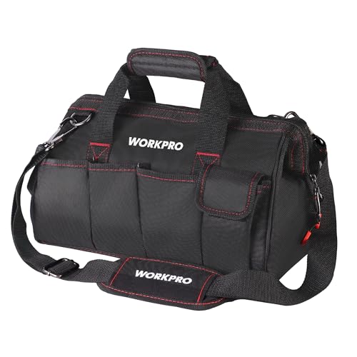 WORKPRO 14-inch Tool Bag, Multi-pocket Tool Organizer with Adjustable Shoulder Strap, W081021A , black