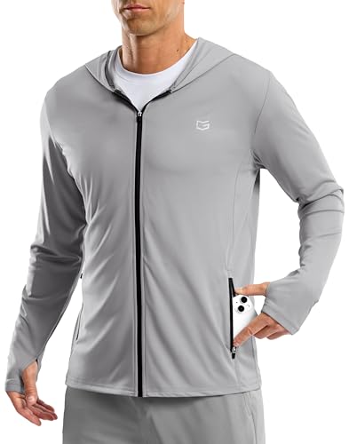 G Gradual Men's UPF 50+ Sun Protection Hoodie Jacket Lightweight Full Zip Hoodies Long Sleeve Shirts for Men Hiking Fishing(Light Grey,L)