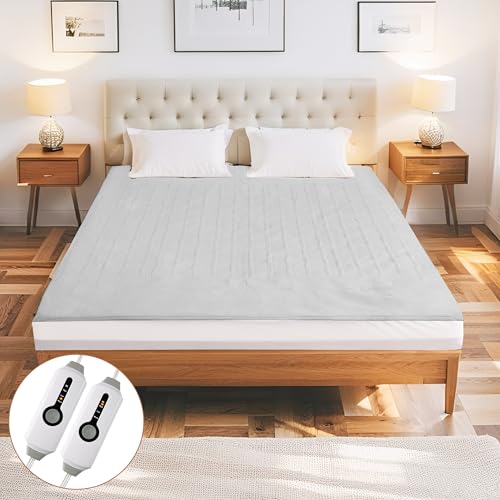 Eydna Electric Mattress Pad King Size 78"x80" with 10 Hours Auto Off 4 Heat Setting Dual Controller Fit Up to 15 Inch Deep Pocket, Machine Washable - Light Gray