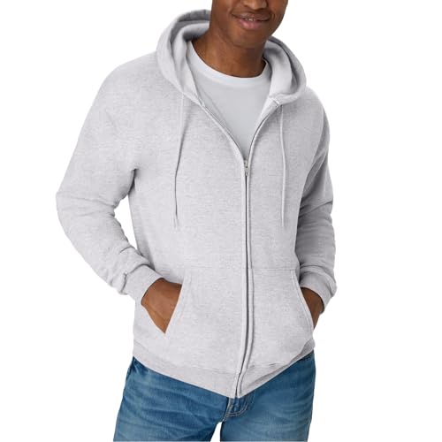 Hanes Mens Hoodie, Ecosmart Fleece Full-zip Zip-up Hooded Sweatshirt For, Ash, Medium US