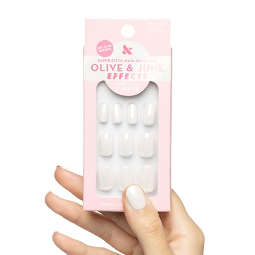 Olive & June Effects Super Stick Mani Press On Nails | Extra Short Round | No Glue Needed | 32 Tab Nails in 16 Sizes | Non-Toxic Tabs | Easy On-Off Non-Damaging Realest Look | 7-Day Wear |Cloud Chrome