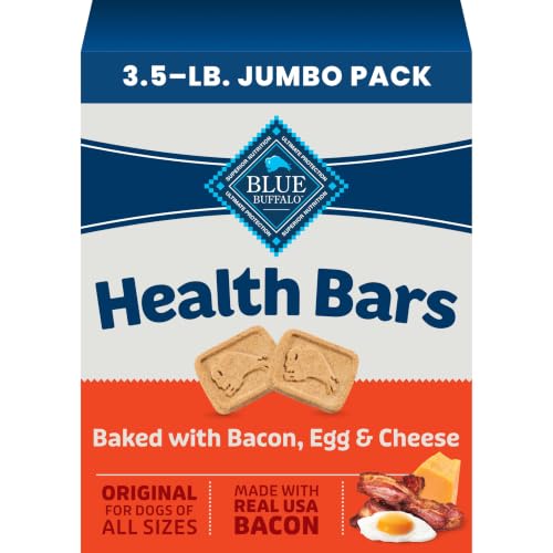 Blue Buffalo Health Bars Bacon, Egg & Cheese Crunchy Dog Biscuits, Oven-Baked with Real Bacon & Natural Ingredients, Healthy Dog Treats with No Artificial Flavors or Preservatives, Jumbo Box 3.5 lbs.