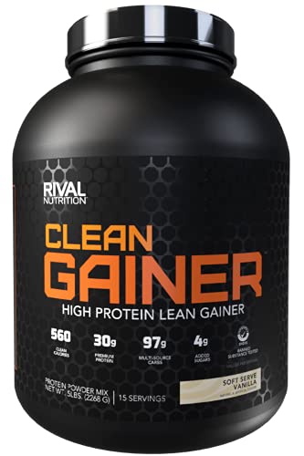 RIVAL NUTRITION Clean Gainer Soft Serve Vanilla 5 Lb I High Protein Lean Gainer Powdered Drink Mix I 560 Calories, 30g Protein, and 97g Multi-Source Carbs Per Serving I 15 Servings