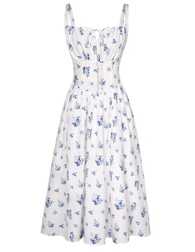 Scarlet Darkness Women's Floral Midi Dress Corset Sundresses 2026 Summer Spring Vacation Milkmaid Dresses White Navy Floral XL
