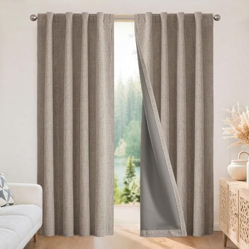 Joydeco Linen Blackout Curtains for Bedroom - 100% Light Blocking 1 Panels, Linen Drapes 100" W x 120" L, Thermal Insulated Room Darkening Curtains for Living Room, Rod Pocket & Back Tabs