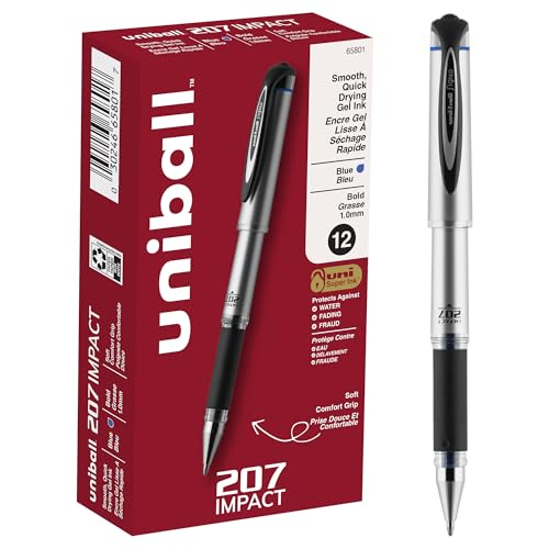 Uniball 207 Impact Gel Pens, Pack of 12 - 1.0mm Bold Point Pens - School and Office Supplies
