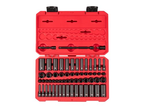 TEKTON 1/4 Inch Drive Shallow and Deep 6-Point Impact Socket Set with Case, 61-Piece (5/32-11/16 in., 4-17 mm) | SID90403