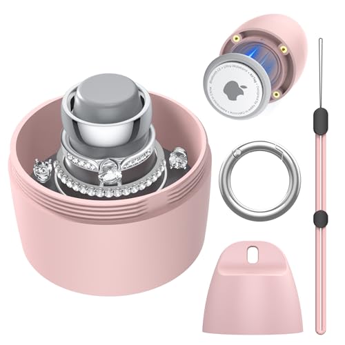 SZJCLTD Travel Case for Oura Ring with Hidden Bottom AirTag Holder Anti-Loss, Hard Shell PC Jewelry Storage Box, Portable Keychain & Lanyard for Rings, Earrings & Small Jewelry (Blush Petal)