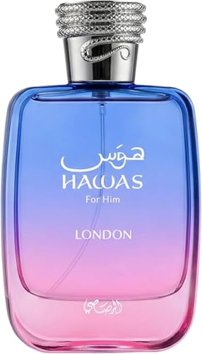 Rasasi Hawas London – Spicy, Fruity, Floral, Amber – Eau de Parfum Spray Long-Lasting Fragrance for Men, 3.38 Ounce / 100ml
