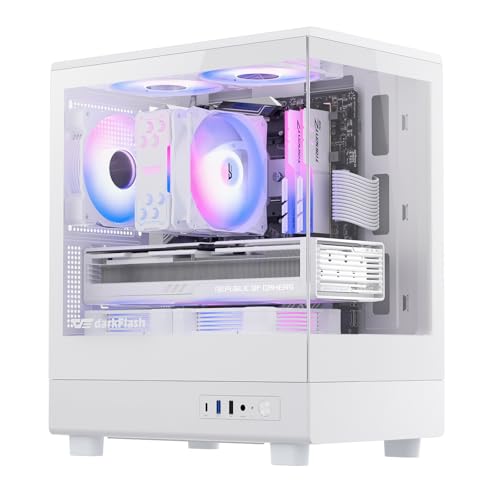 darkFlash Micro ATX PC Case, Pre-Install 3 PWM ARGB Fans Computer Case, Full View Dual Tempered Glass MATX Gaming PC Case, Type C Port, Supports up to 240mm AIO(DB330M) (White)
