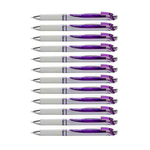 Pentel EnerGel Pearl Retractable Gel Pen, 0.5mm needletip, Fine Point, Violet Ink, 12 count