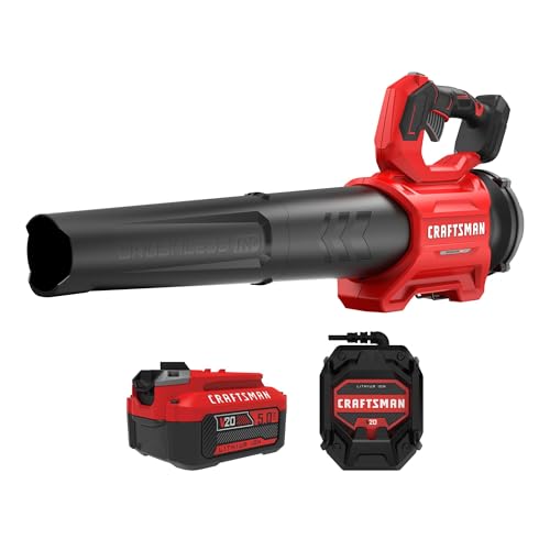 CRAFTSMAN Leaf Blower Cordless with Battery and Charger V20 RP, Up to 110 MPH Power, Handheld Electric Leaf Blower, Brushless Motor, Lightweight, 5.0Ah (CMCBL730P1)