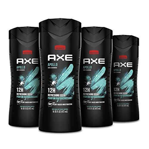 AXE Sage & Cedarwood Body Wash Apollo 4 Count for Long Lasting Freshness Men's Body Wash with Odor-Busting Prebiotics 16 oz