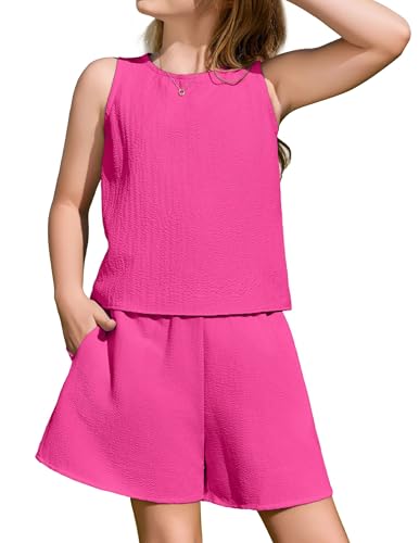Arshiner Kids Summer Clothing Set Sleeveless Top and High Waist Shorts Casual and Comfortable for Girls Ages 5-13