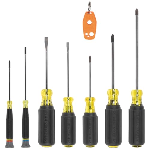 Klein Tools 85808 8-Piece Screwdriver Set, Made in USA, Precision Machined Tips, (4) Phillips, (3) Slotted, Magnetizer / Demagnetize