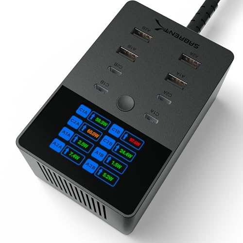 SABRENT VOLTIK Charging Station, 252W 8-Port USB C and USB A Desktop Charger, UL Certified with Real-Time LCD Display, Fast Charging for MacBook, iPhone, Samsung and More