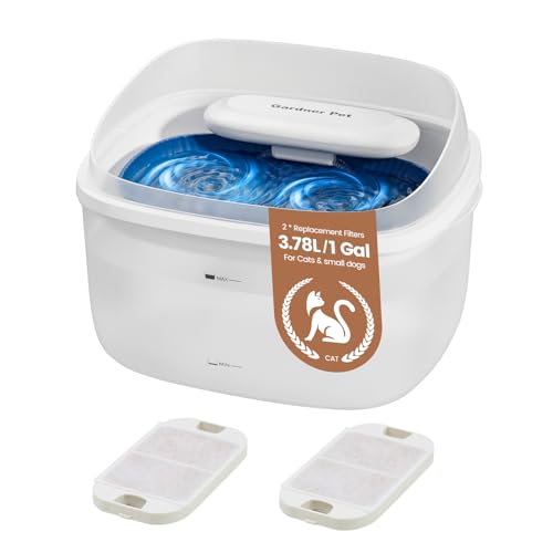 Gardner Pet Cat Fountain 1 Gallon, Vortex Dog Water Fountain, Ultra Quiet Automatic Cat Fountain with Filter, Transparent Tank, Splash-Proof, Easy to Clean,Without Adapter (White)