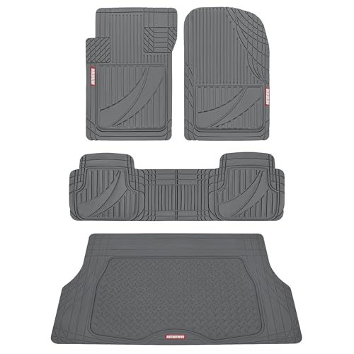 Motor Trend FlexTough™ Heavy Duty Gray Rubber Car Floor Mats All Weather & Cargo Liner for SUV Full Set - Universal Trim to Fit Automotive Floor Mat & Trunk Mats for Cars Interior Accessories