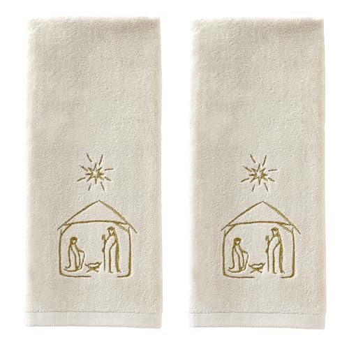 SKL Home Religious/Christmas/Winter Nativity Hand Towel 2pc Set for Bath/Kitchen & Gift, Natural