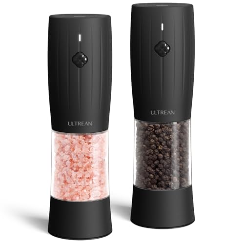Ultrean Electric Salt and Pepper Grinder Set, USB-C Rechargeable, Salt and Pepper Shakers Spice Mill with 6 Adjustable Coarseness LED Light, Kitchen Appliances for HouseWarming Gifts