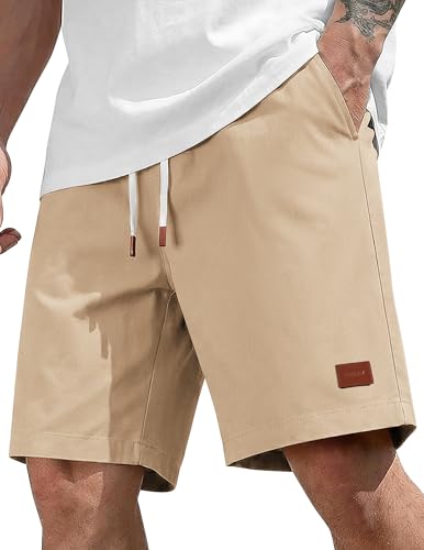 COOFANDY Mens Chino Shorts Cotton Drawstring Dress Shorts 9 Inch Inseam Relaxed Fit Stretch Casual Shorts Khaki