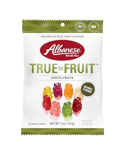 Albanese World's Best True to Fruit™ – Exotic Fruits Gummies, 5oz Bag of Candy (Pack of 12), Individually Wrapped Soft & Chewy Candy Snacks
