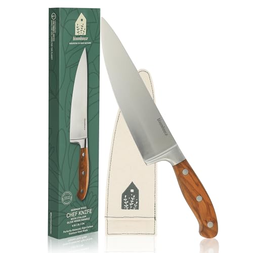 Bloomhouse - Two Time Oprah's Favorite Things Winner - 8-Inch Chef's Knife – German Stainless Steel Blade with Forged Italian Olive Wood Handle, Full Tang Kitchen Knife for Slicing, Dicing & Chopping