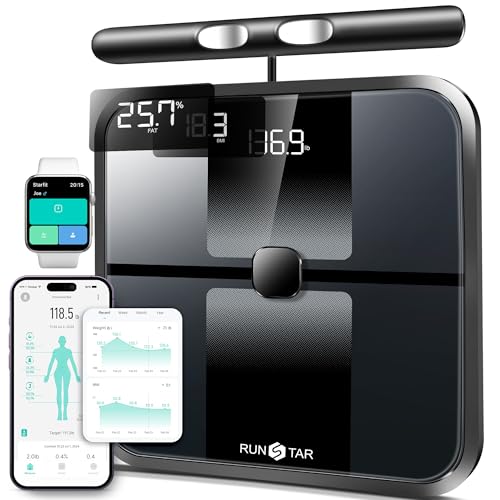 RunStar Smart Scale for Body Weight, Full-Body Bathroom Scale with 8 Electrodes for BMI, Muscle Mass, 3-Metric Display, High-Accuracy Body Composition Monitor with 28 Metrics & App Connectivity Black