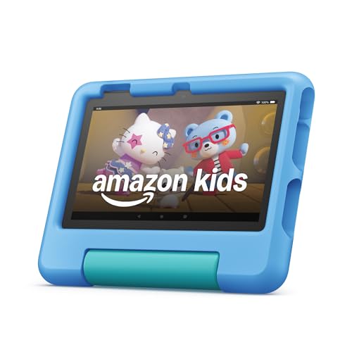 Amazon Fire 7 Kids tablet (newest model) ages 3-7. Top-selling 7" kids tablet on Amazon. Includes 6 months of ad-free and exclusive content, easy parental controls, 10-hr battery, 16 GB, Blue
