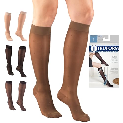 Truform Sheer Compression Stockings, 15-20 mmHg, Women's Knee High Length, Dot Pattern, Espresso, Large