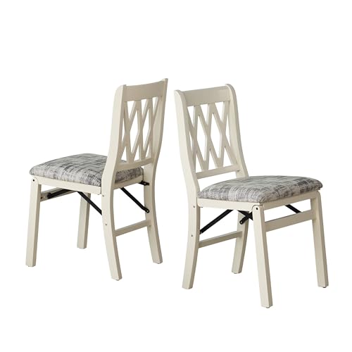 East West Furniture - PNC-LWH-30– Plano Folding Kitchen Chairs with PU Leather Seat, Ready to Use, 3-X Back Design, Set of 2, Linen White Wood Finish