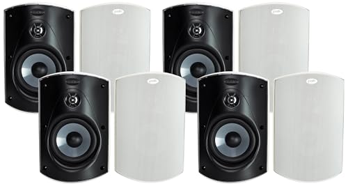 Polk Audio Atrium 5 Outdoor Speakers Wired with Powerful Bass (Pair, White), All-Weather Durability, Broad Sound Coverage, Speed-Lock Mounting System (Pack of 4)