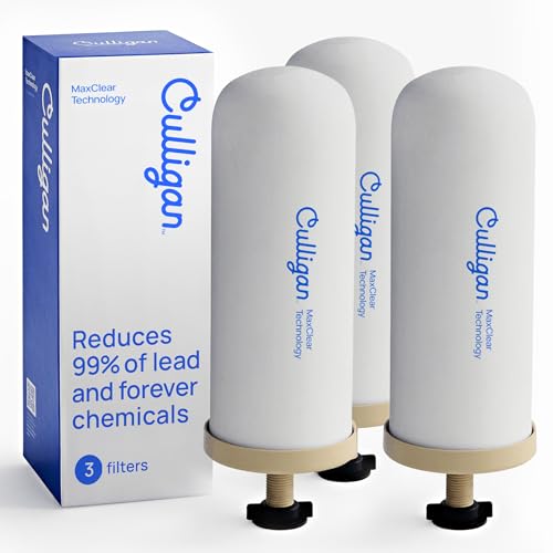 Culligan MaxClear 7” Gravity Water Filter Replacement Compatible with ProOne & Berkey Water Filter Systems, Ceramic & Carbon Filter NSF/ANSI Certified, Reduce Total PFAS, Microplastics & Lead, 3-Pack