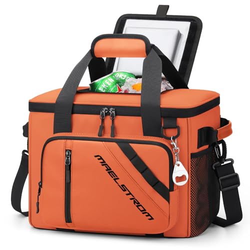 Maelstrom 30 Can Large Leakproof Soft Cooler Bag, Insulated Collapsible Ice Chest with Bottle Opener, Portable for Beach, Camping, Travel & Shopping (Orange)