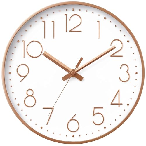DAXSMY Wall Clock - 8 Inch Silent Non-Ticking Modern 3D Wall Clocks Battery Operated - Decorative Clock for Kitchen, Home Office, Bathroom, Bedroom(Rose Gold)