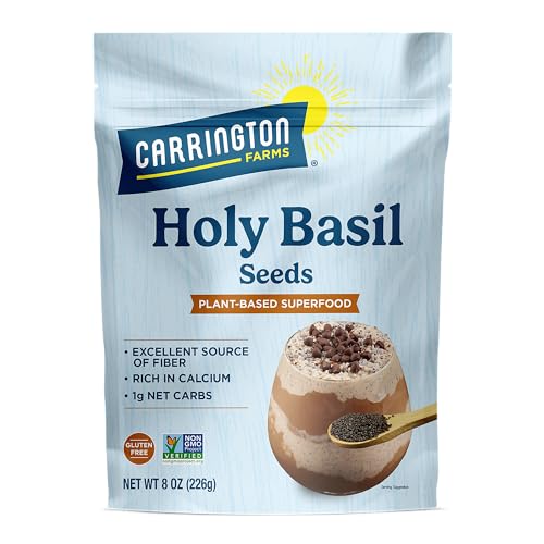 Carrington Farms Holy Basil Seeds Gluten Free, Paleo, Keto, High Fiber Seeds Plant-Based, Calcium-Packed, Daily Nutrition Boost, 8 Ounce
