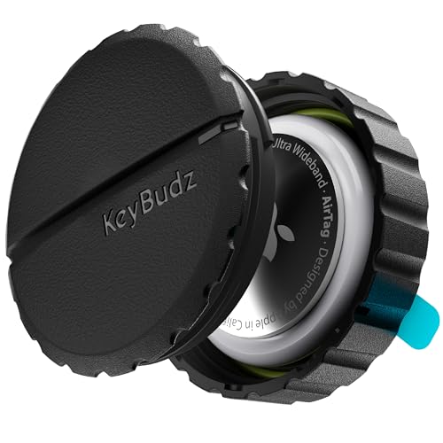 Keybudz Covert AirTag Mount - The Ultra Secure Waterproof AirTag Stick-On Rugged Holder Case | 3M VHB Adhesive for Luggage, Car, Bike & More (Black, 1 Pack)