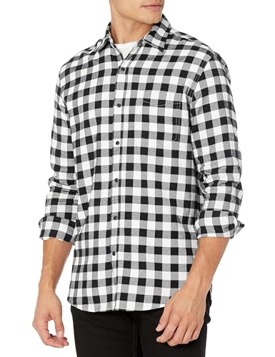 Amazon Essentials Men's Regular-Fit Long-Sleeve Flannel Shirt (Available in Big & Tall), Black Buffalo Plaid, Medium