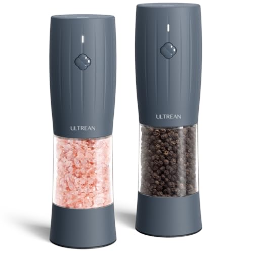 Ultrean Pepper Grinder, Electric Salt and Pepper Grinder Set with USB-C Rechargeable, Spice Mill, 6 Adjustable Coarseness, LED Light, Larger Capacity, Gift for Women Mom, Blue-Grey
